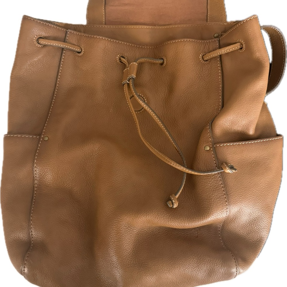 Frye Tan Leather Drawstring Flap Backpack - image 3